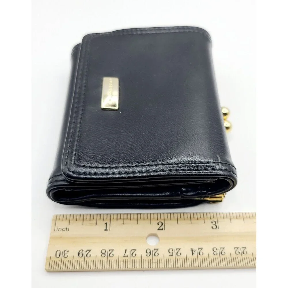 Liz Claiborne Wallet Black Women's Small Fold Out Faux Leather Kiss Lock - Picture 10 of 10